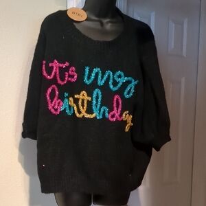 BiBi Black and Pink Crew Neck Sweater with Colorful Text